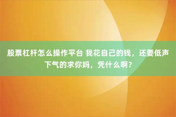 股票杠杆怎么操作平台 我花自己的钱，还要低声下气的求你妈，凭什么啊？